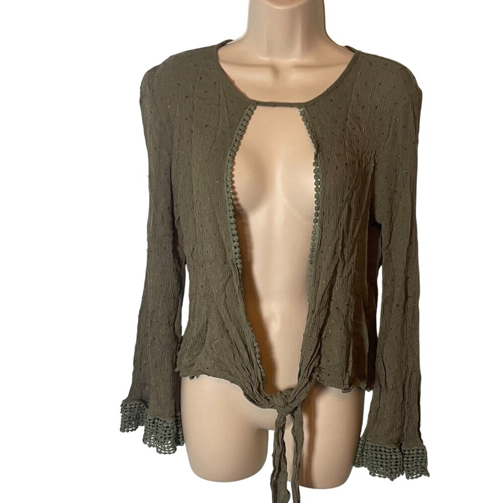 Kye‎ Mi Womens Top Green Large Tie Front Bell Sleeve Fairy Festival Boho